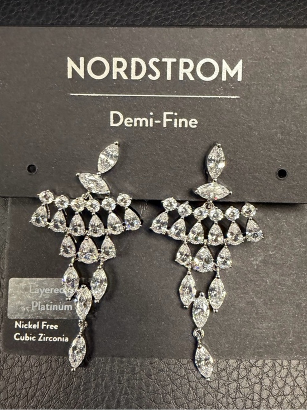 🆕Nordstrom Demi-Fine Cubic Zirconia Drop Chandelier Layer Platinum Earrings